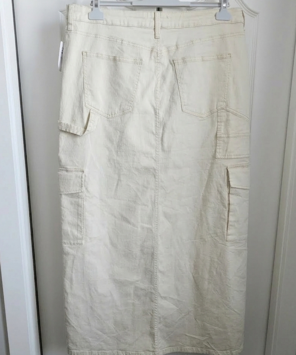 High Waisted Cargo Maxi Skirt Off-White Plus Size 16–18 Stretch Pockets NWT - Picture 3 of 10